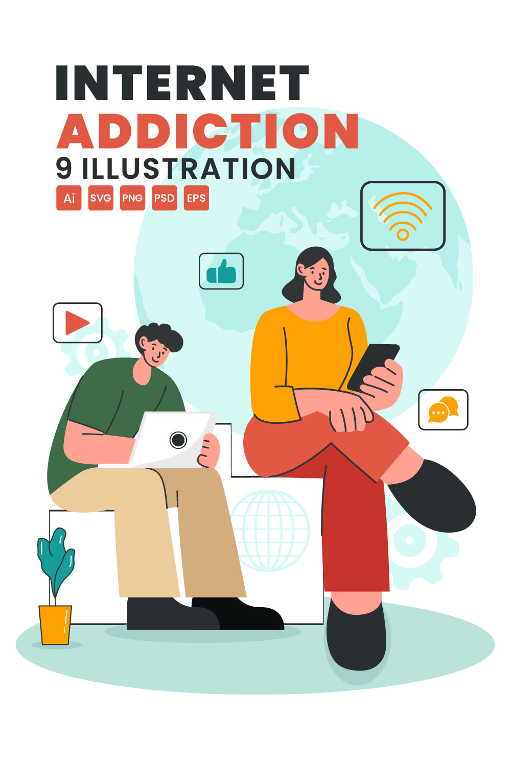 9 Internet Addiction Illustration pinterest preview image.