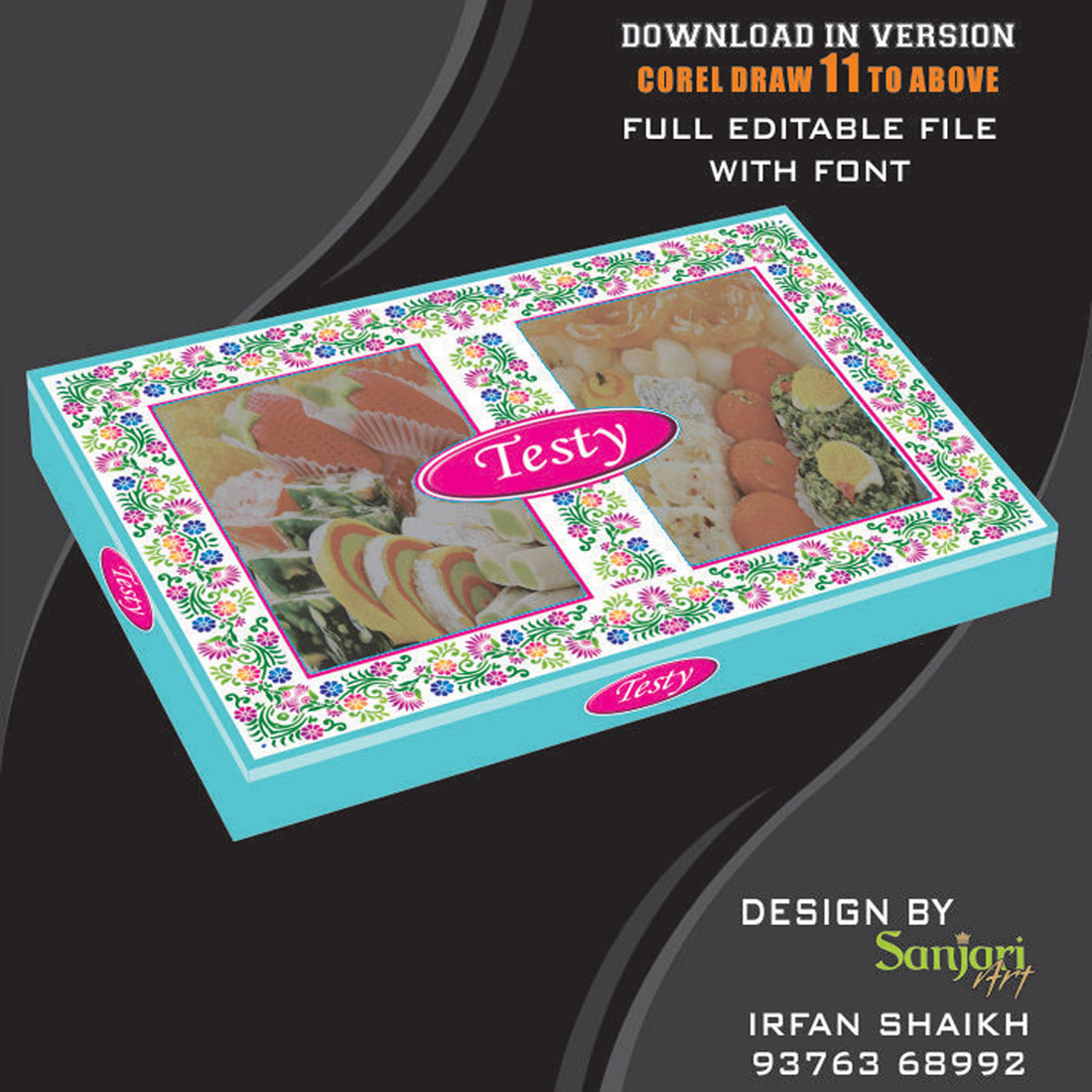 TREDITIONAL SWEET BOX DESIGN CDR FILE DOWNLOAD VERSION- COREL DRAW 11 TO ABOVE FULL EDITABLE WITH FONT preview image.