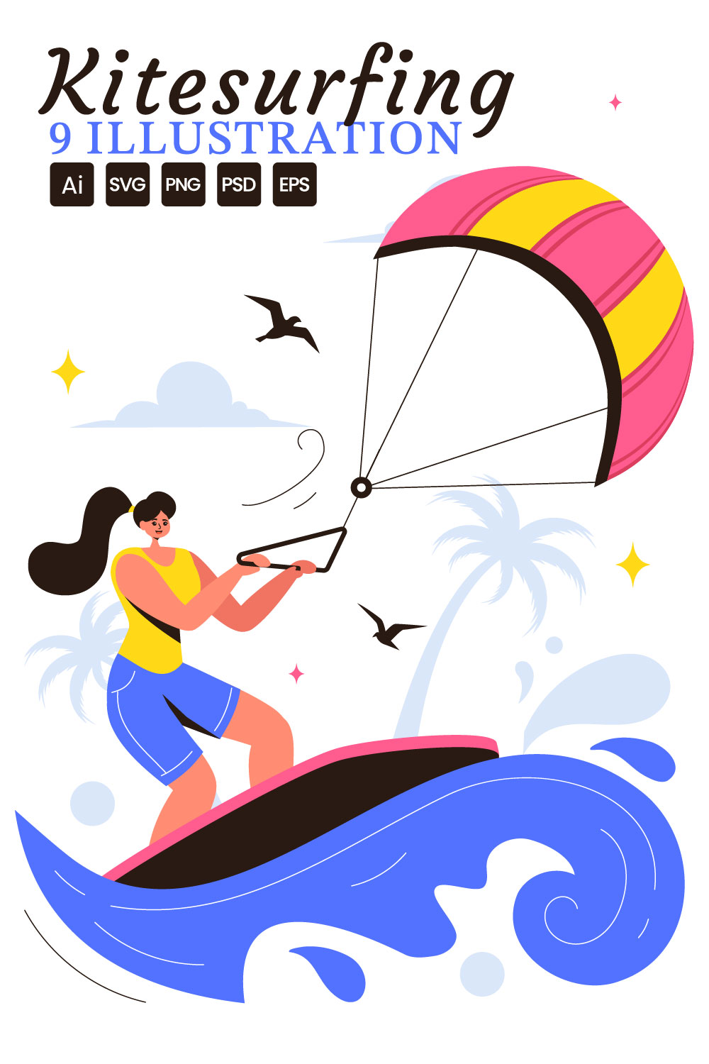 9 Kitesurfing Sport Illustration pinterest preview image.