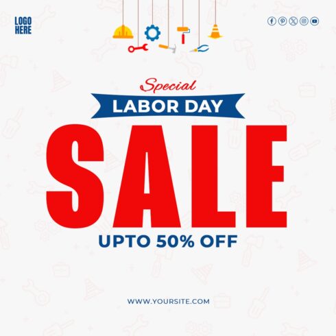 International Labour Day Sale Banner PSD Template Social Media cover image.