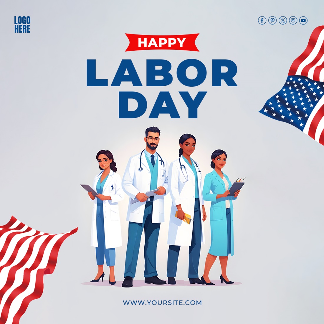 Labor Day Us Flag PSD Template Social Media Design preview image.