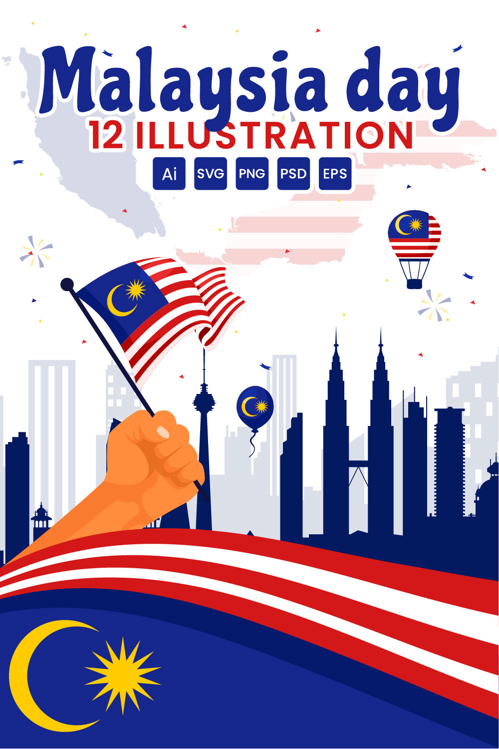 12 Happy Malaysia Day Illustration pinterest preview image.