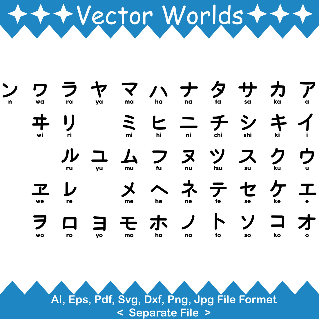 Katakana Alphabet SVG Vector Design preview image.