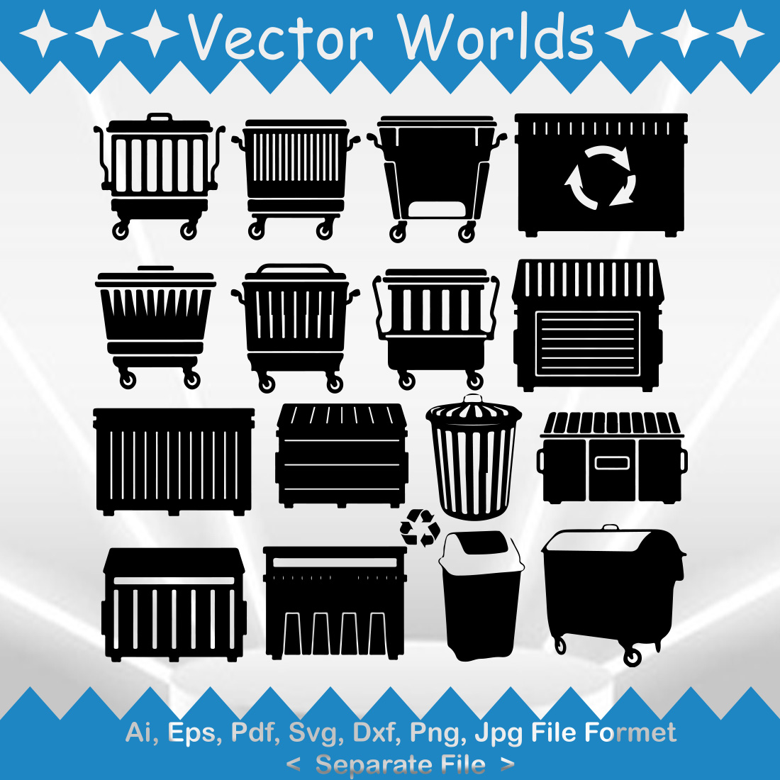 Flat Dumpsters SVG Vector Design preview image.