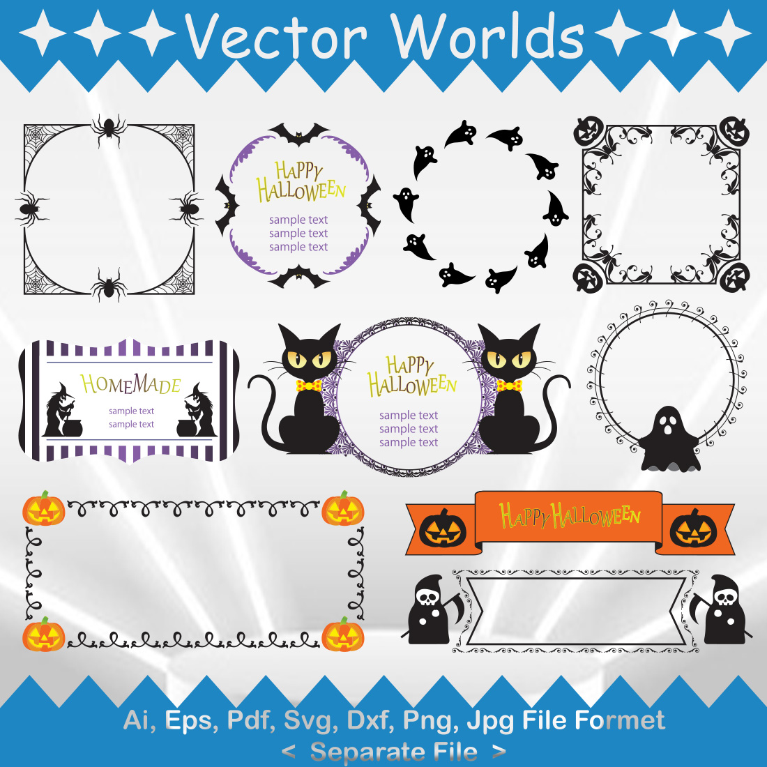 Hand Drawn Halloween Frame SVG Vector Design preview image.