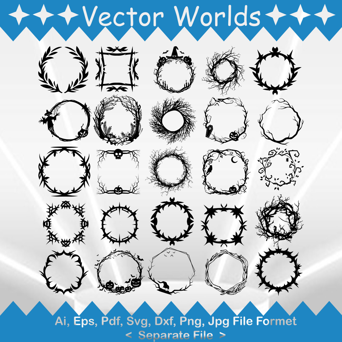 Creepy Black Branch Wreath SVG Vector Design preview image.