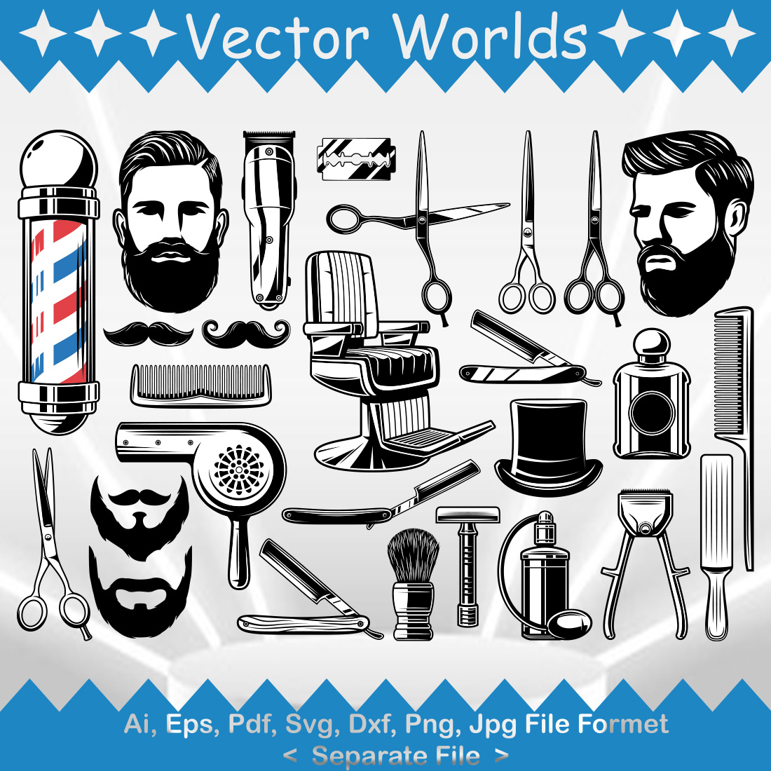 Barber Shop Equipment SVG Vector Design preview image.