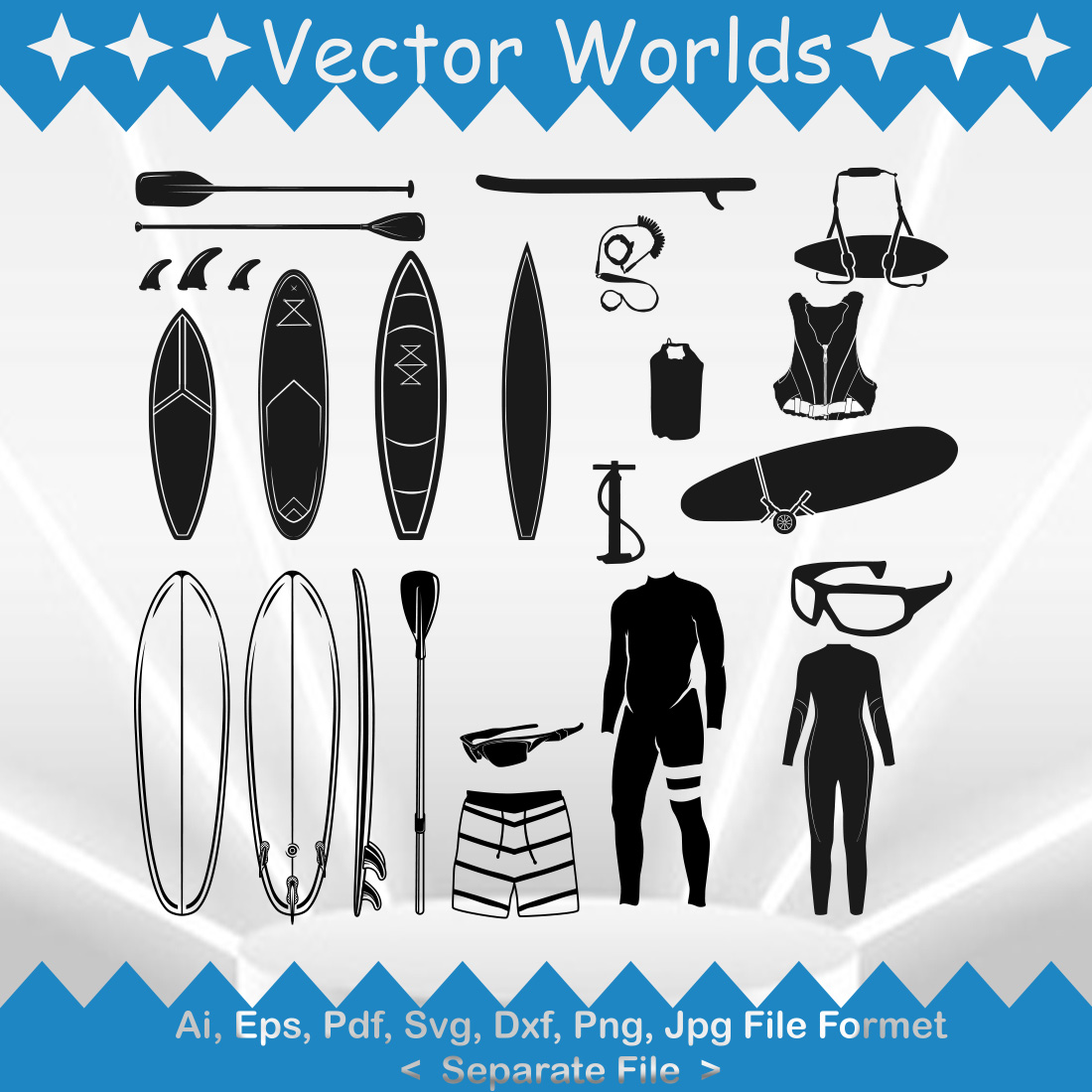 Paddle Surfing SVG Vector Design cover image.