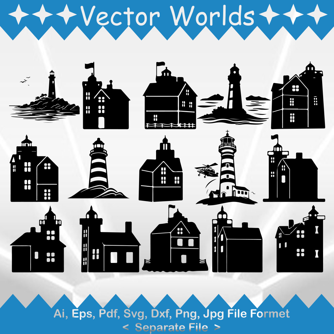 Round Island Lighthouse SVG Vector Design preview image.