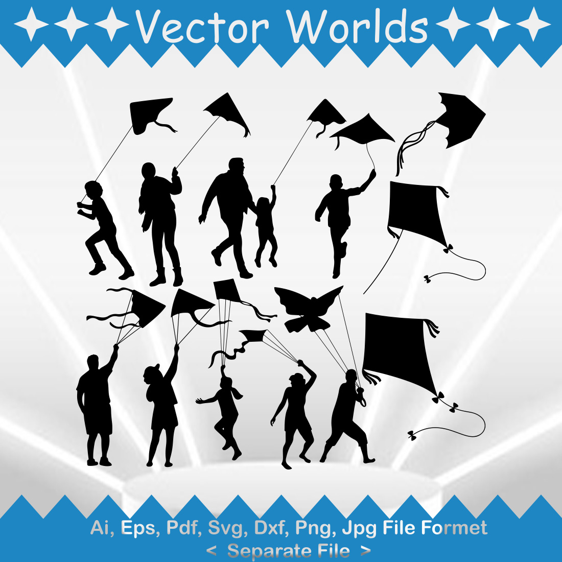 People Flying Kite SVG Vector Design preview image.