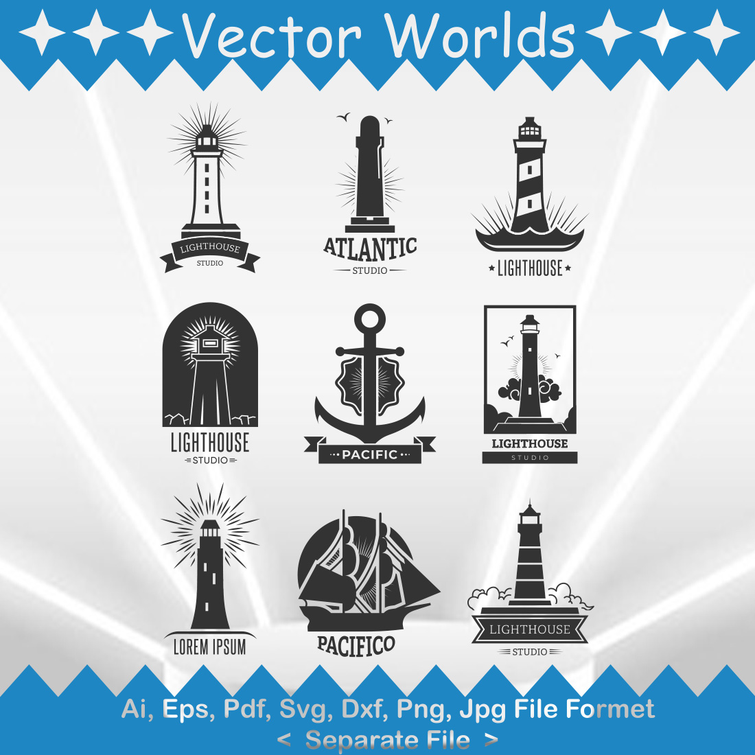 Island Lighthouse SVG Vector Design preview image.