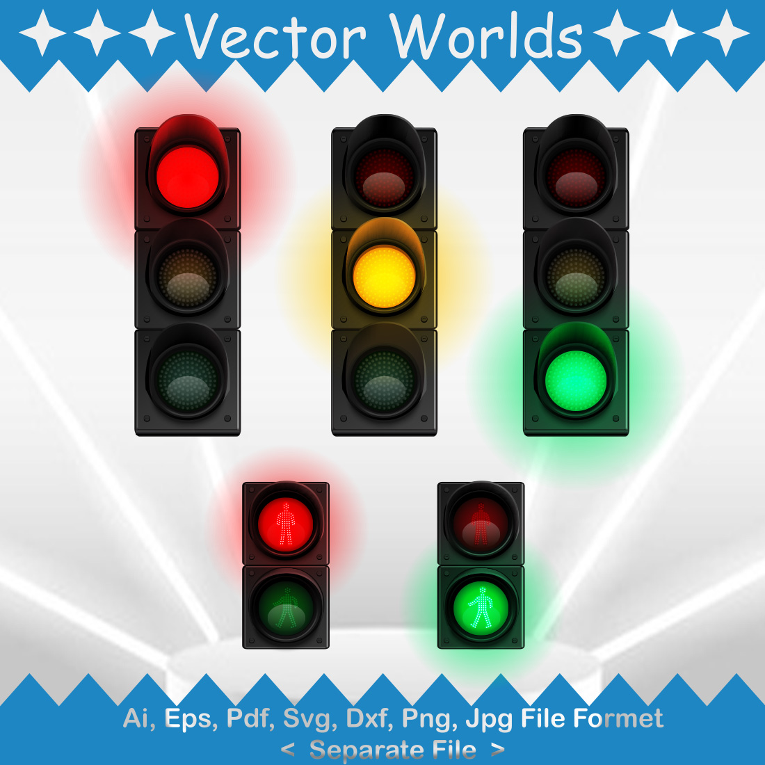 Realistic Traffic Lights SVG Vector Design preview image.