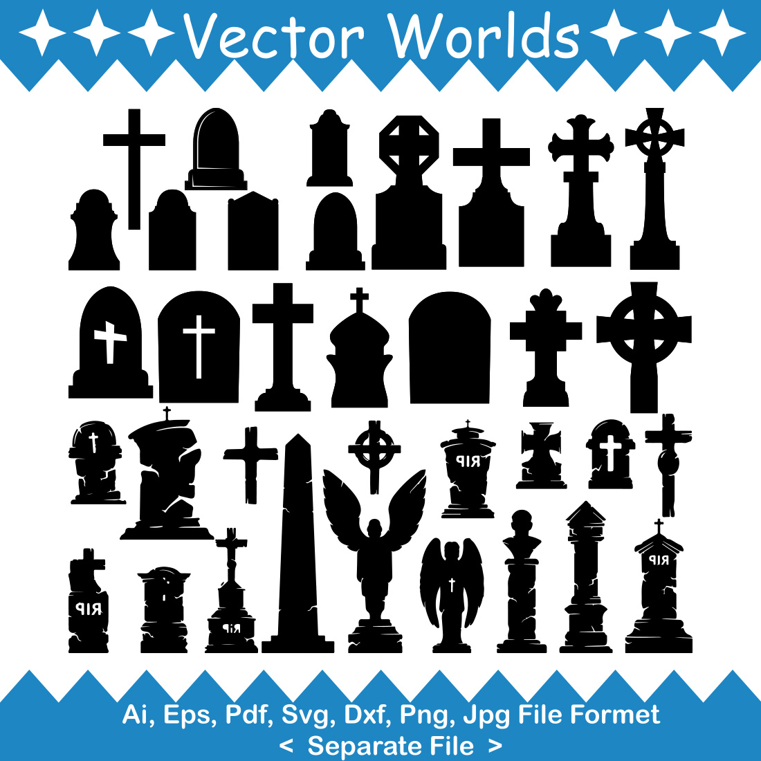 Halloween Tombstones SVG Vector Design preview image.