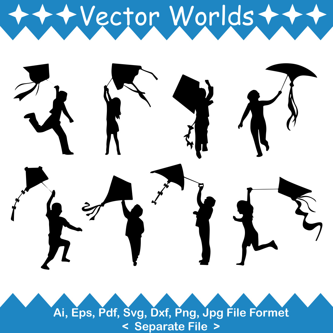 Kids Flying Kite SVG Vector Design preview image.