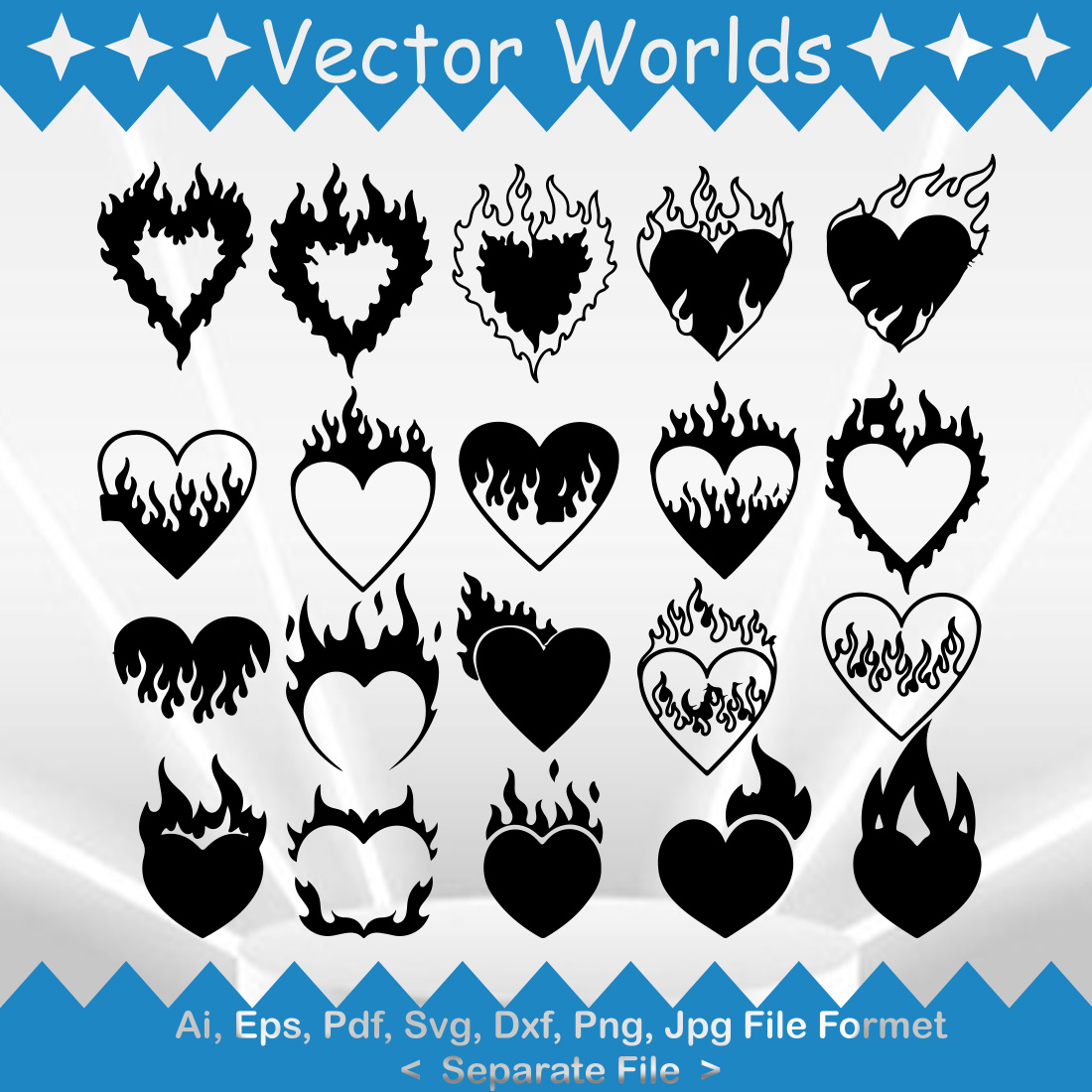 Fire Heart SVG Vector Design preview image.