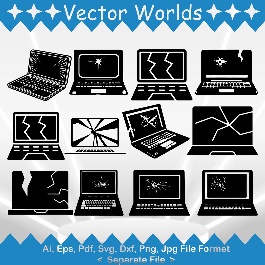 Cracked Laptop SVG Vector Design preview image.