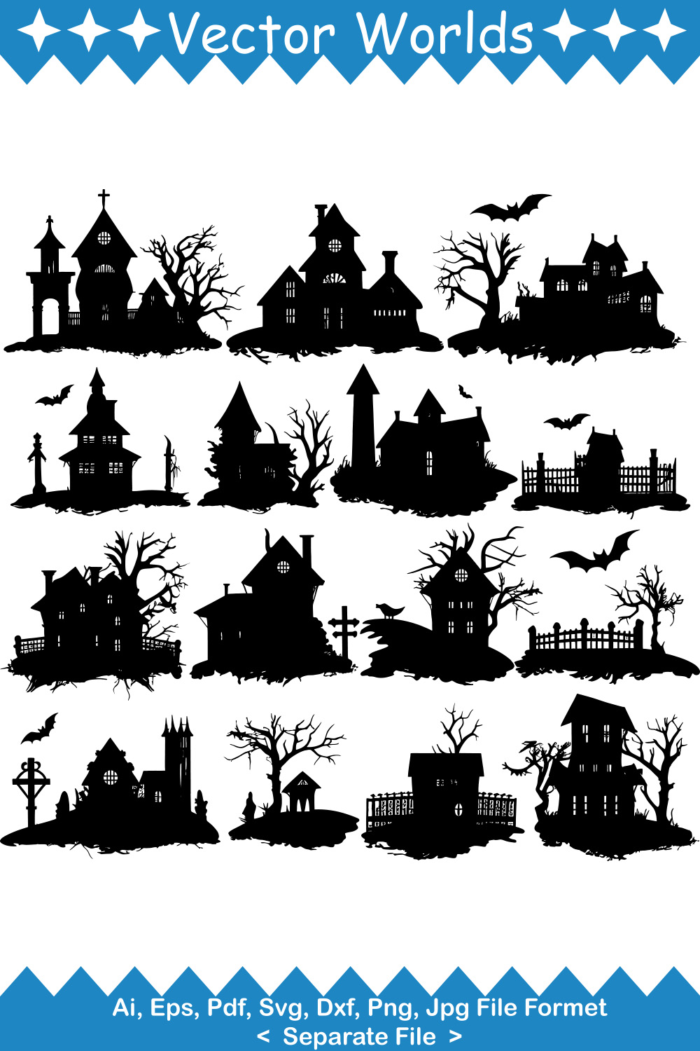 Scary House SVG Vector Design pinterest preview image.