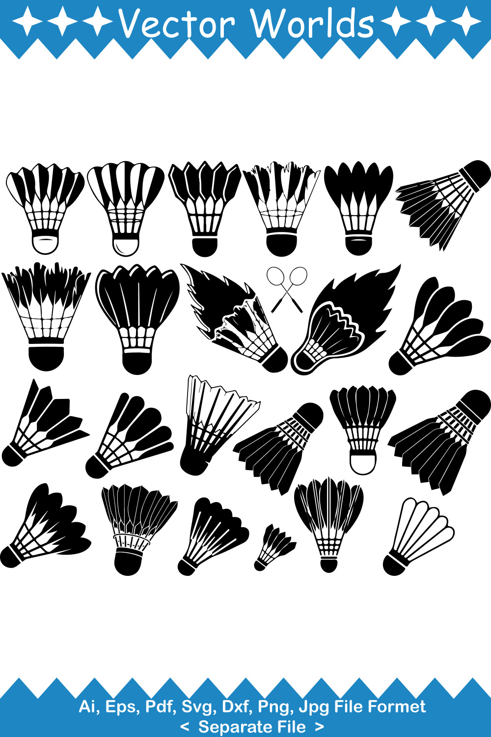 Feather Badminton SVG Vector Design pinterest preview image.