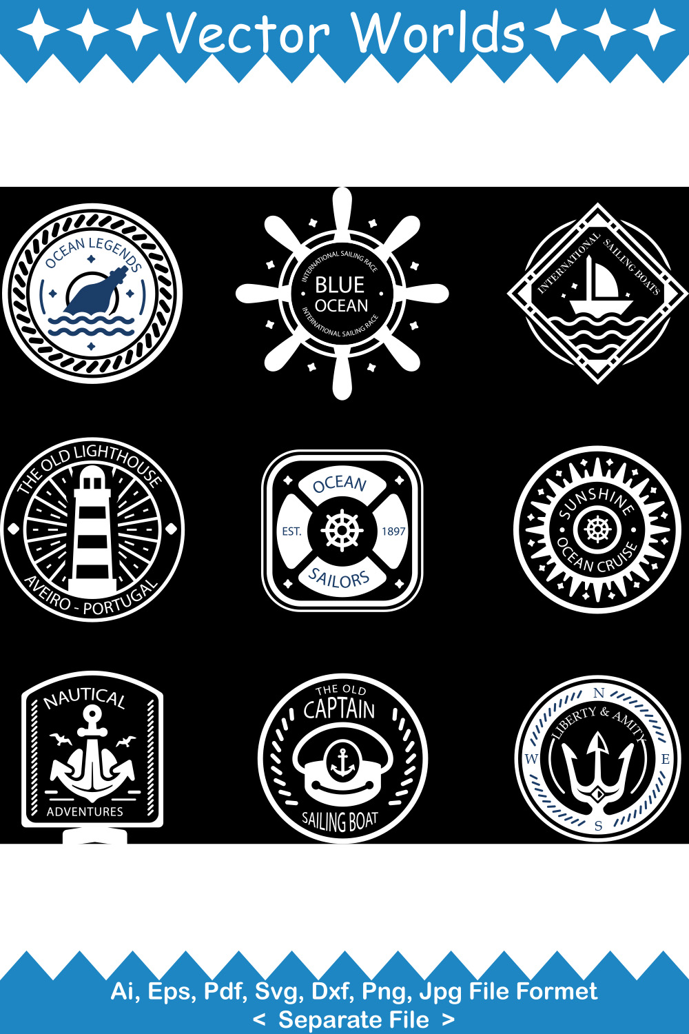 Lighthouse Badges SVG Vector Design pinterest preview image.