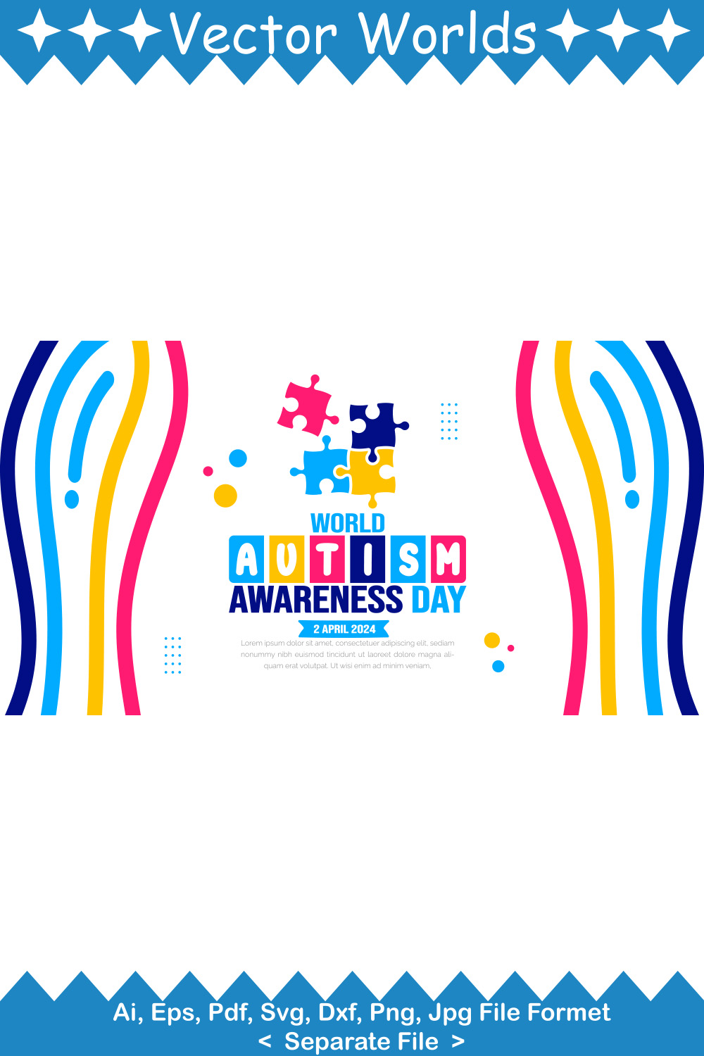 World Autism Awareness Day SVG Vector Design pinterest preview image.