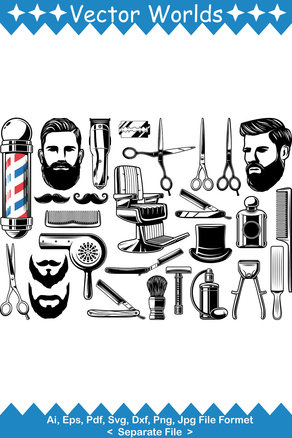 Barber Shop Equipment SVG Vector Design pinterest preview image.