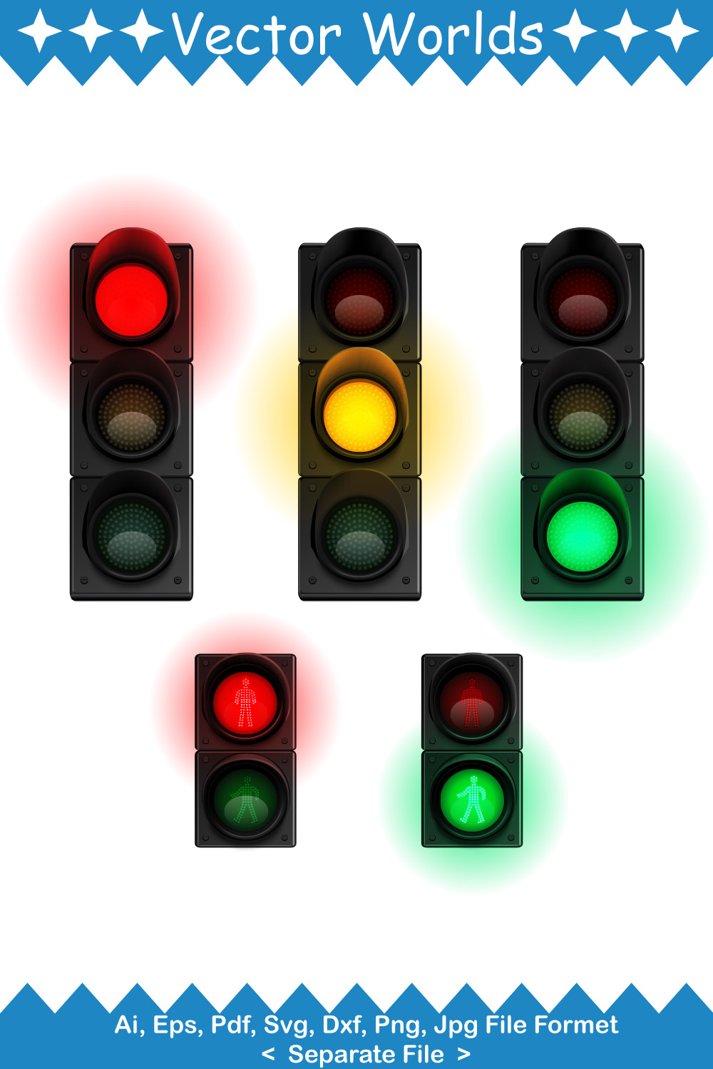 Realistic Traffic Lights SVG Vector Design pinterest preview image.