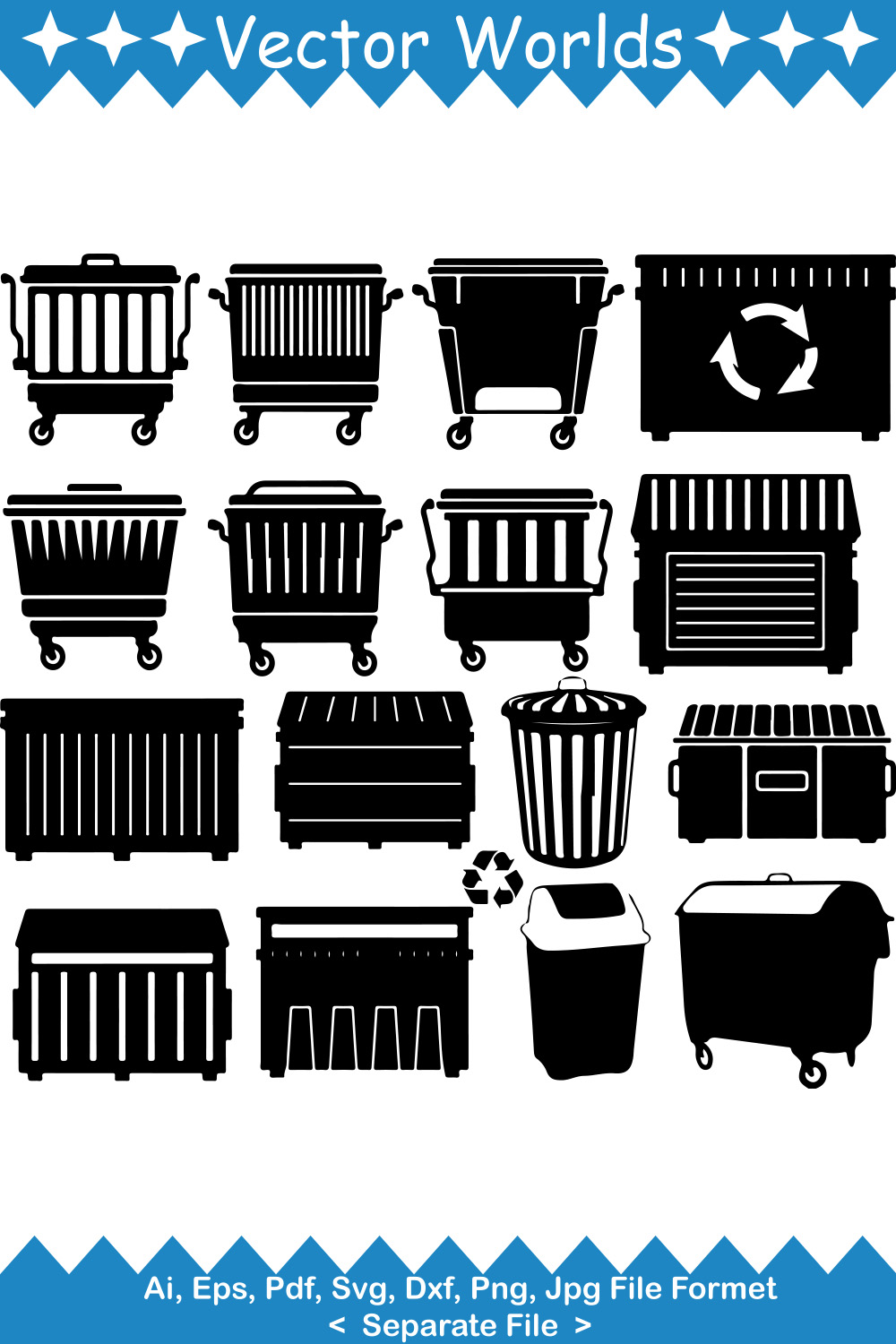 Flat Dumpsters SVG Vector Design pinterest preview image.