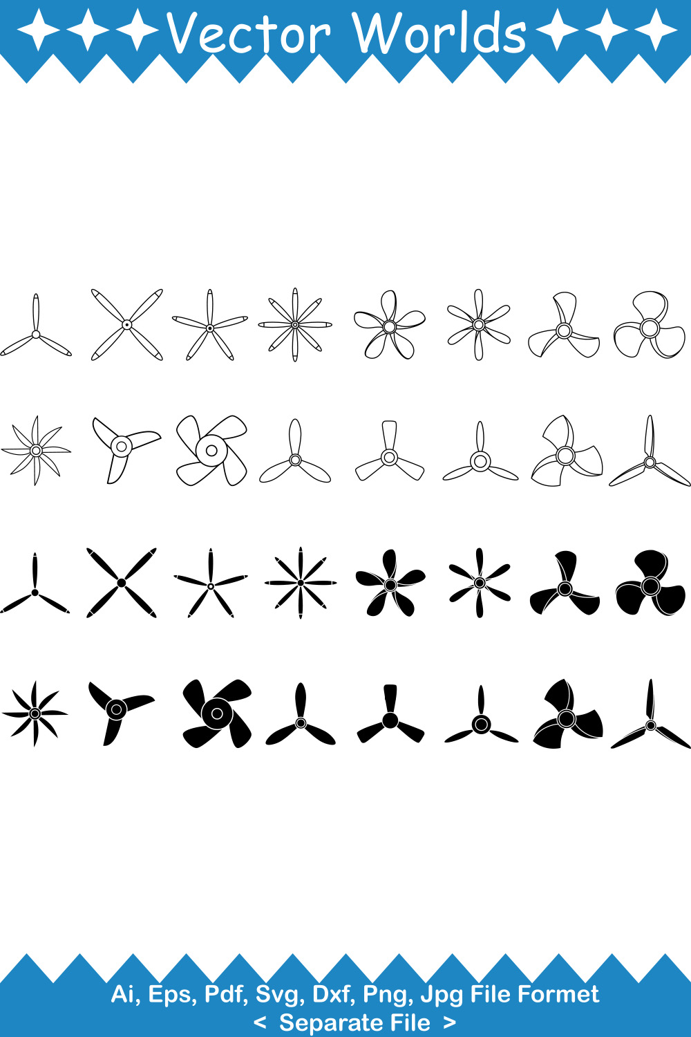 Plane Propellers SVG Vector Design pinterest preview image.