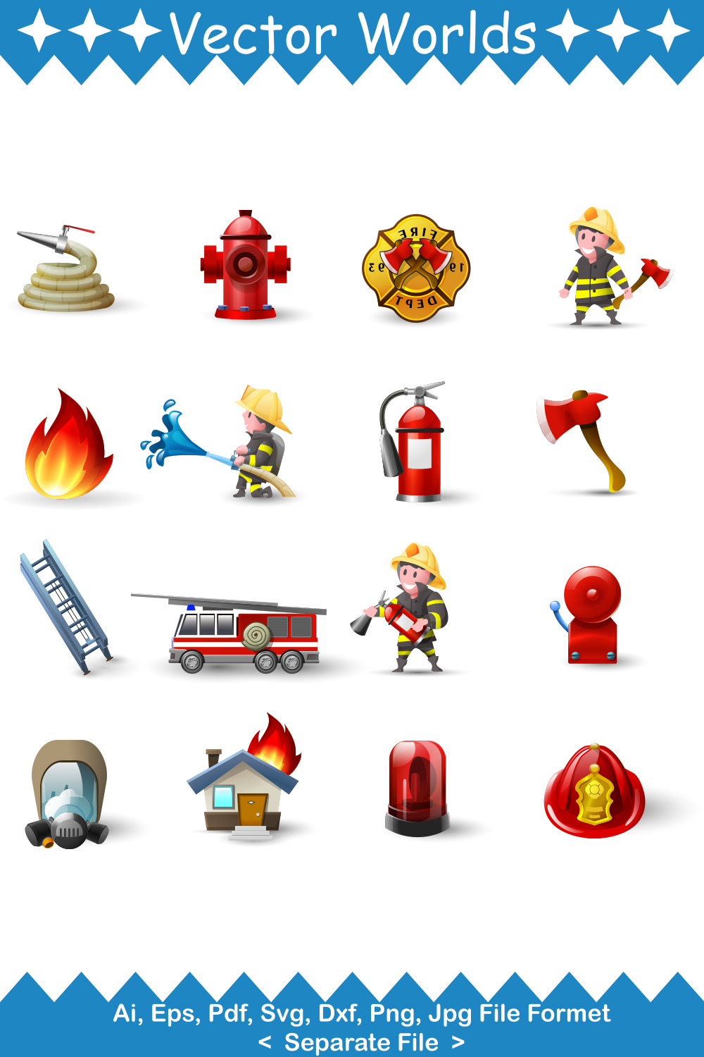 Firefighter Equipment's SVG Vector Design pinterest preview image.