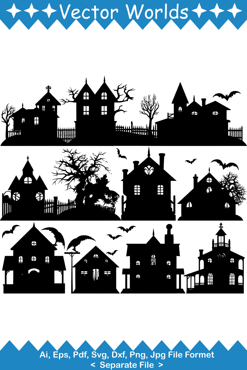 Scary House SVG Vector Design pinterest preview image.