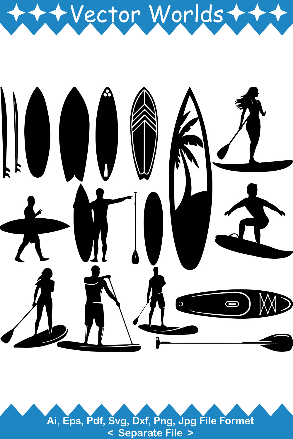 Paddle Surf SVG Vector Design pinterest preview image.