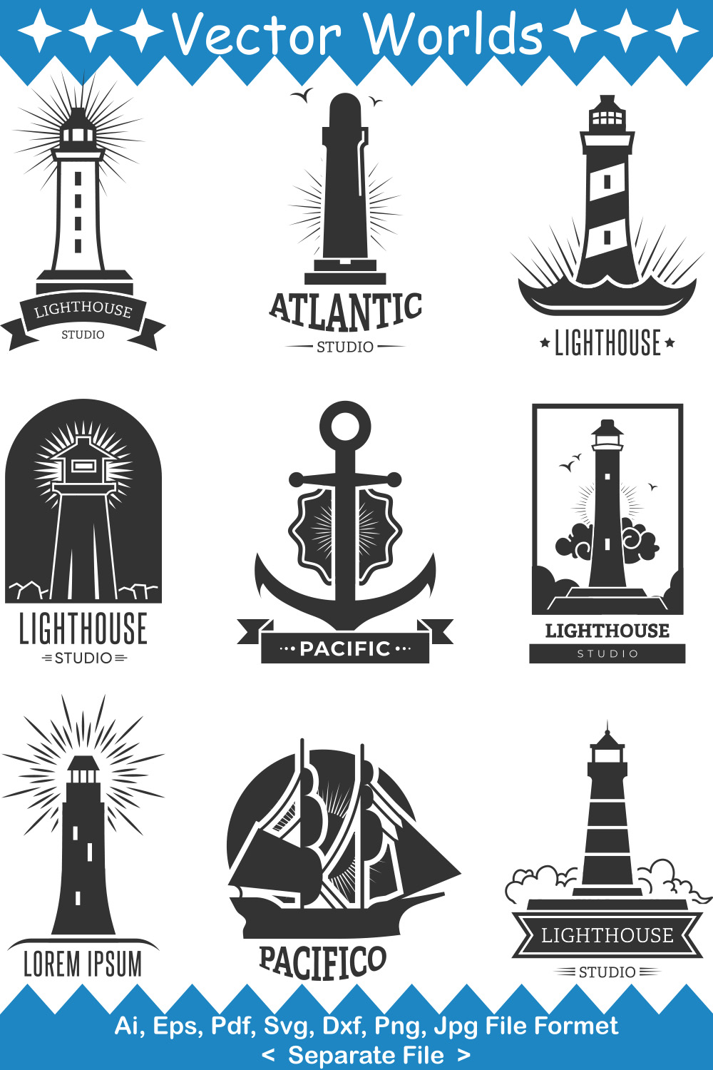 Island Lighthouse SVG Vector Design pinterest preview image.