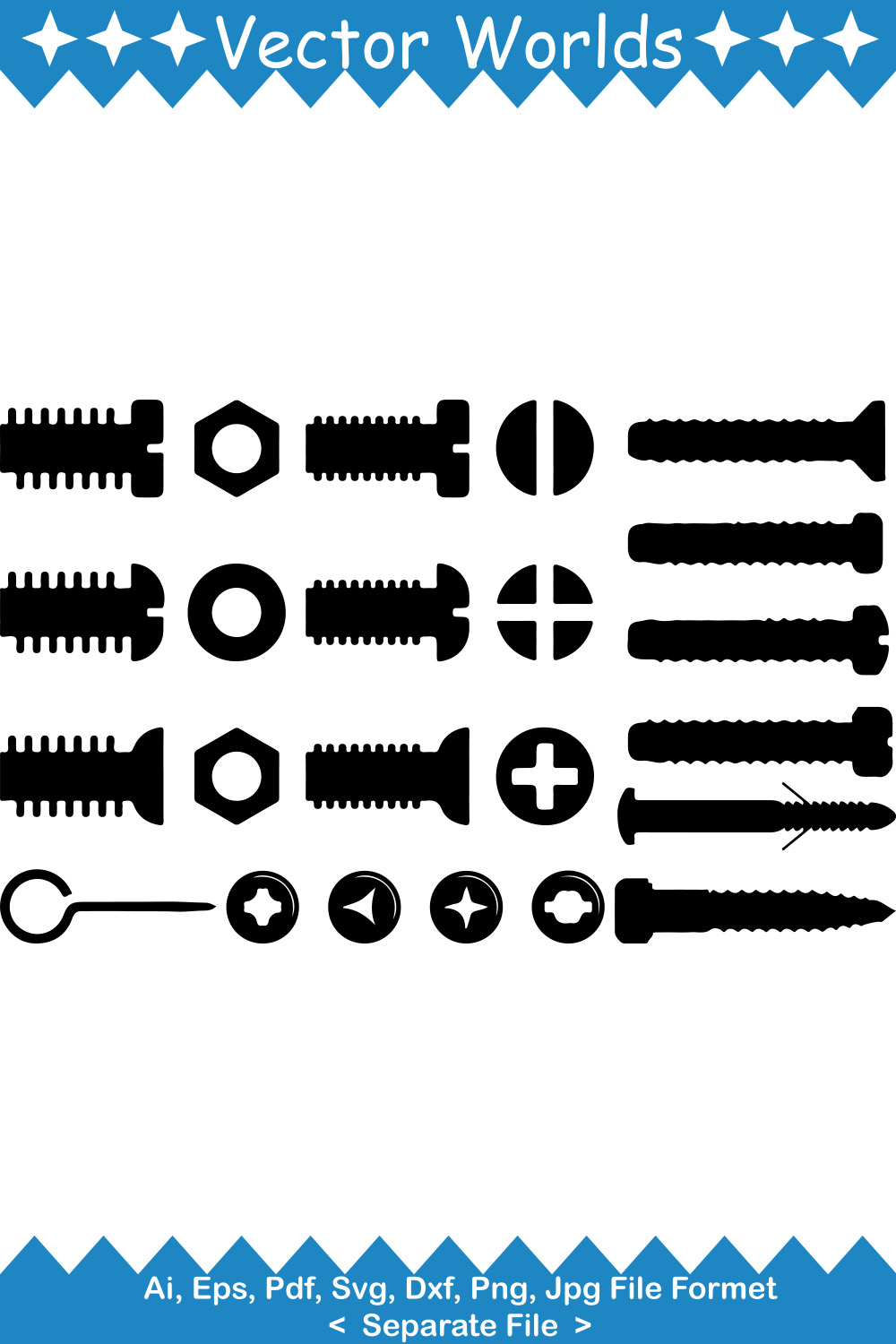 Bolt Screw SVG Vector Design pinterest preview image.