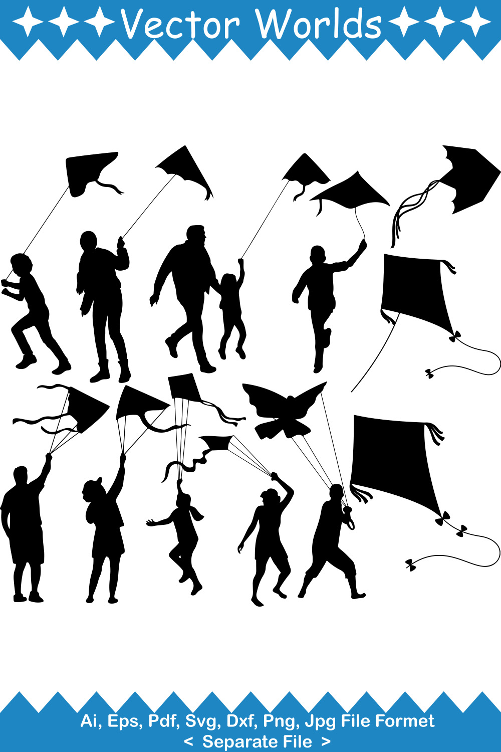 People Flying Kite SVG Vector Design pinterest preview image.