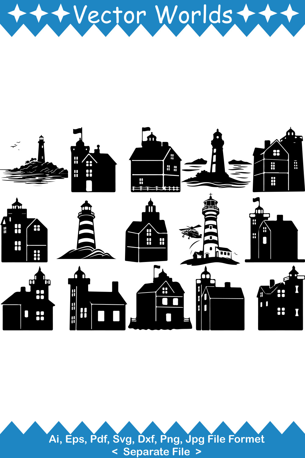 Round Island Lighthouse SVG Vector Design pinterest preview image.