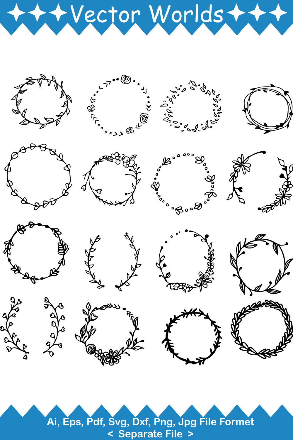 Flower Wreath SVG Vector Design pinterest preview image.