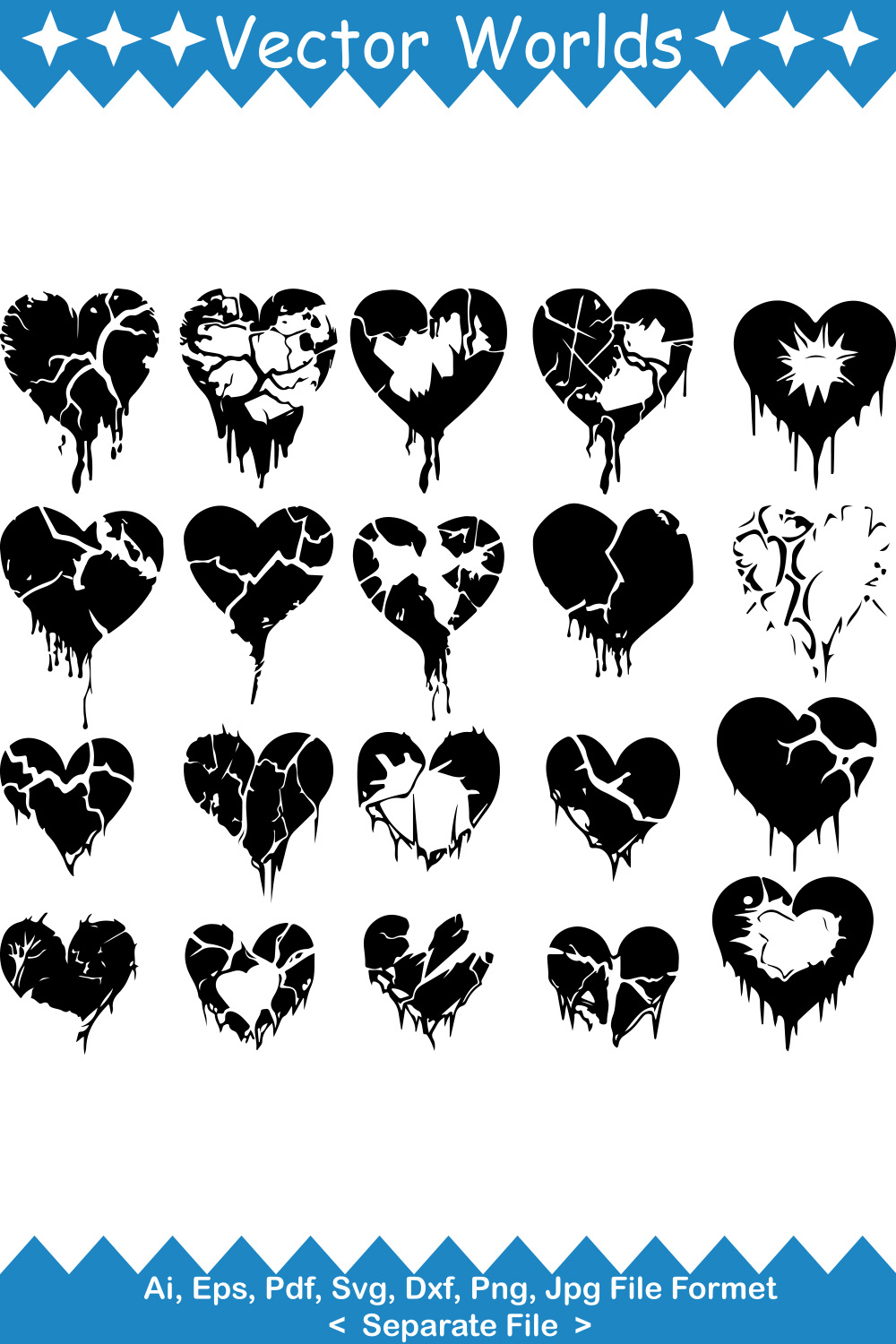 Broken Heart SVG Vector Design pinterest preview image.