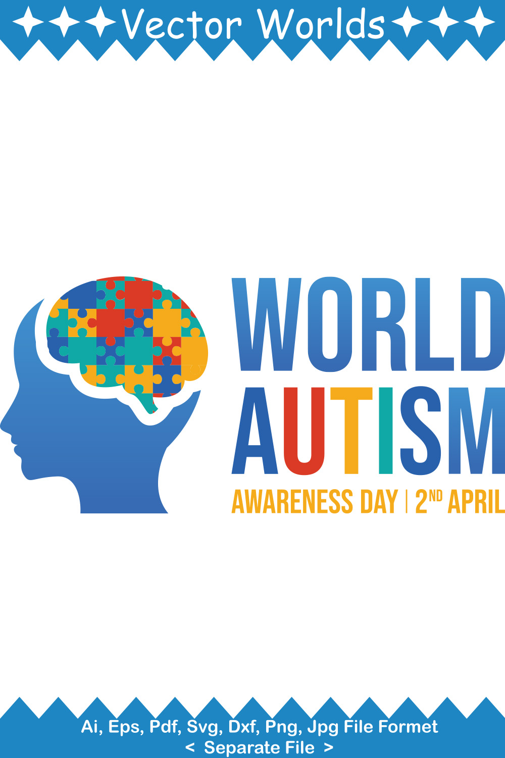 World Autism Awareness Day SVG Vector Design pinterest preview image.