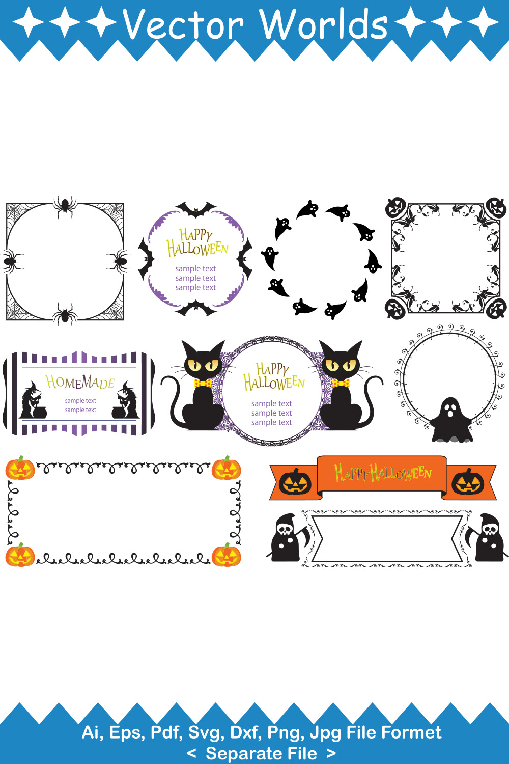 Hand Drawn Halloween Frame SVG Vector Design pinterest preview image.