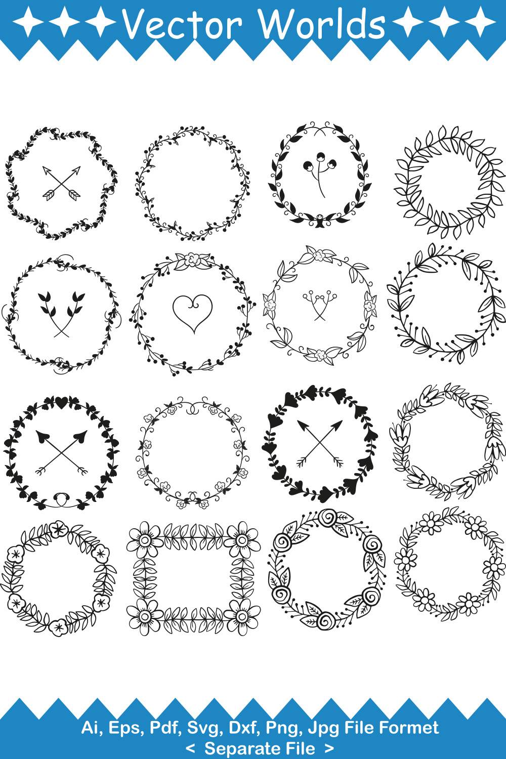 Flower Wreath SVG Vector Design pinterest preview image.