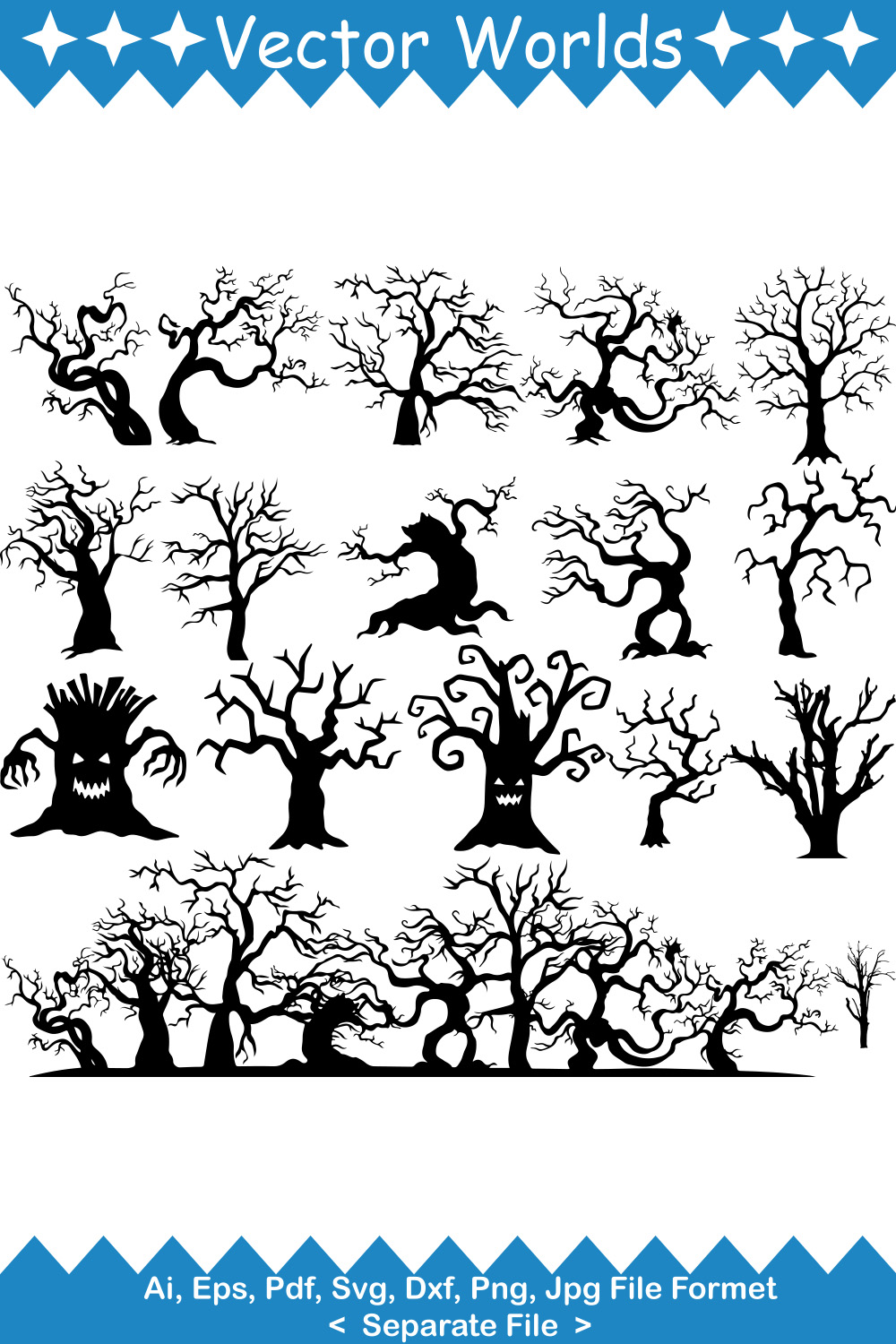 Scary Tree Branches SVG Vector Design pinterest preview image.