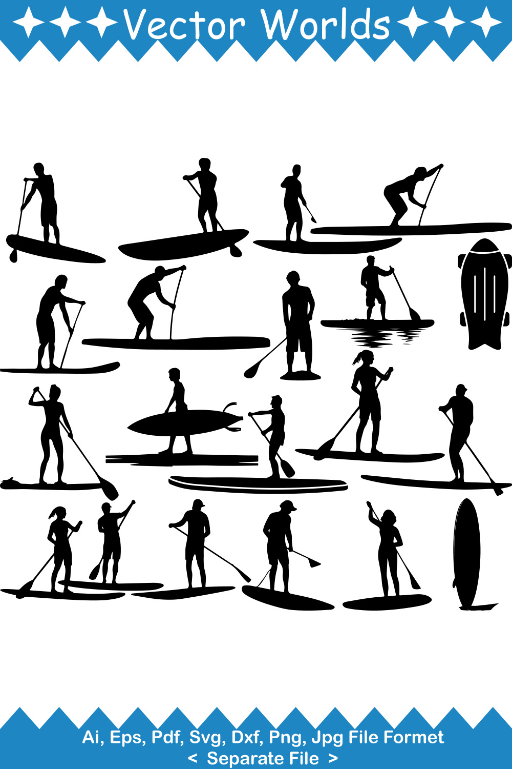 Paddle Surfboard SVG Vector Design pinterest preview image.