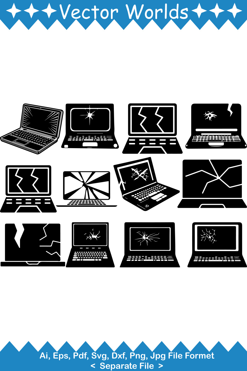 Cracked Laptop SVG Vector Design pinterest preview image.