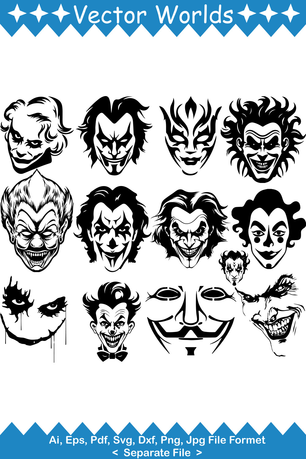 Joker Face SVG Vector Design pinterest preview image.