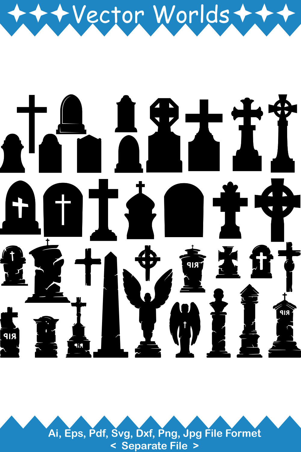 Halloween Tombstones SVG Vector Design pinterest preview image.