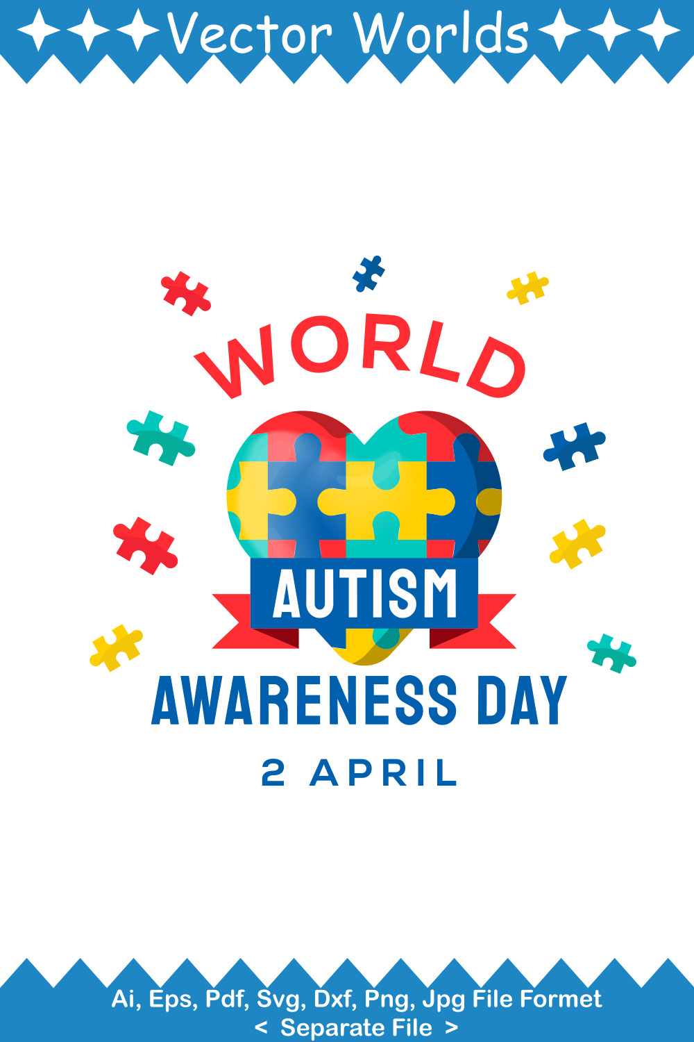 World Autism Awareness Day SVG Vector Design pinterest preview image.