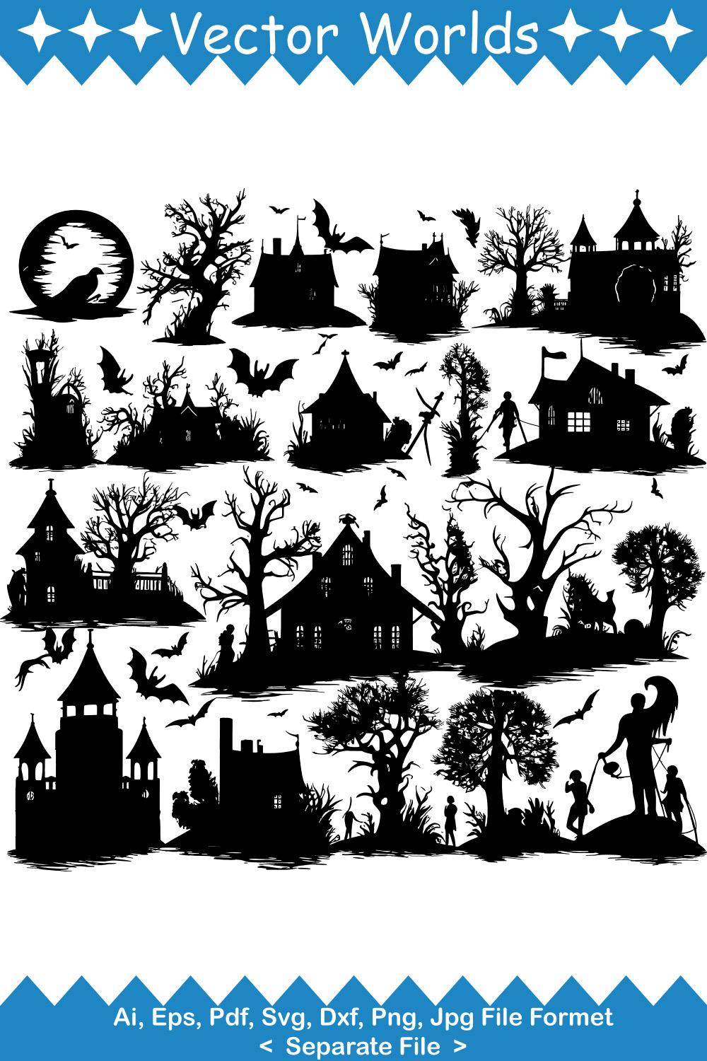 Scary House SVG Vector Design pinterest preview image.