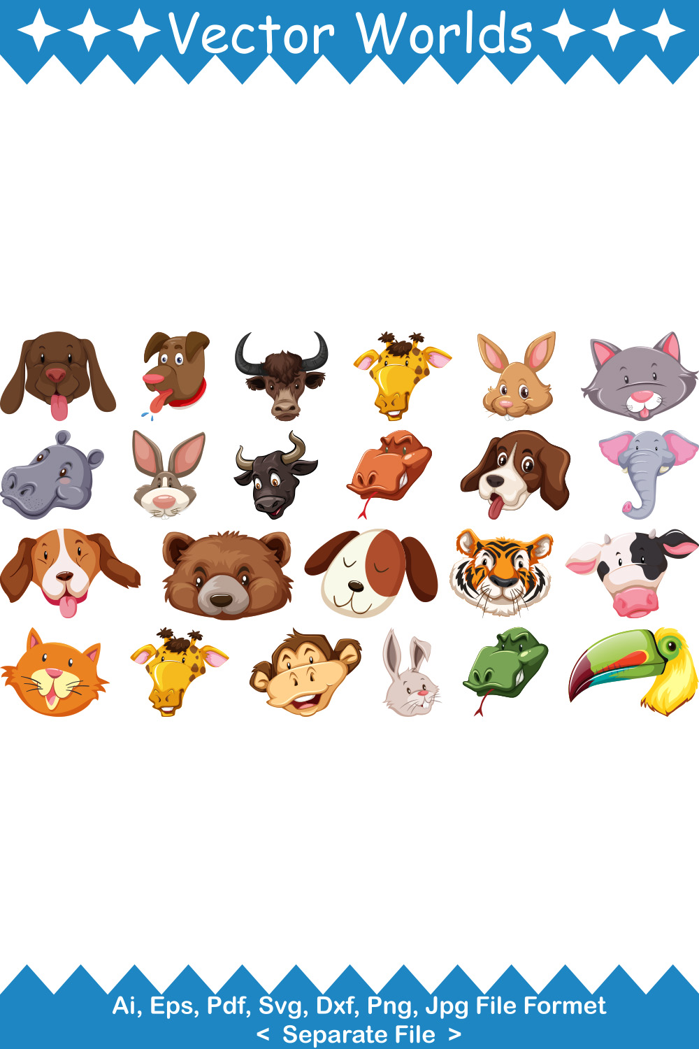 Animals Face SVG Vector Design pinterest preview image.