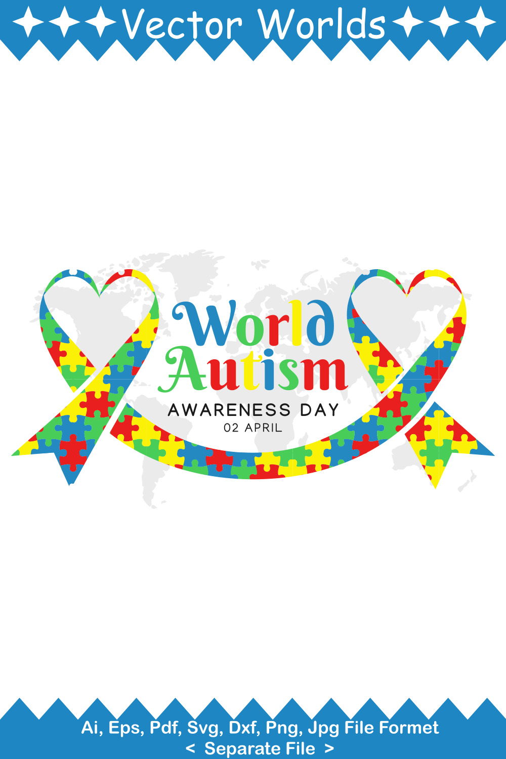 World Autism Awareness Day SVG Vector Design pinterest preview image.