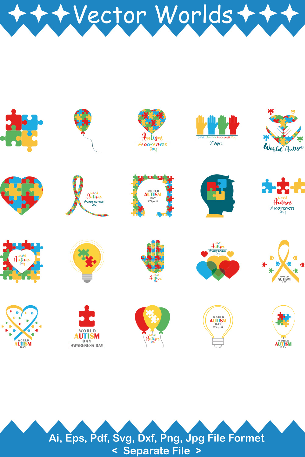 World Autism Awareness Day SVG Vector Design pinterest preview image.